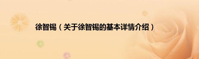 徐智锡（关于徐智锡的基本详情介绍）