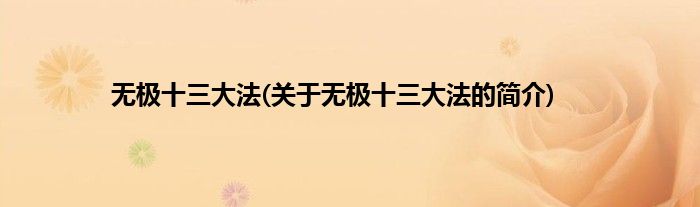无极十三大法(关于无极十三大法的简介)