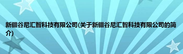 新疆谷尼汇智科技有限公司(关于新疆谷尼汇智科技有限公司的简介)