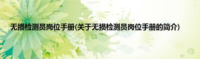 无损检测员岗位手册(关于无损检测员岗位手册的简介)