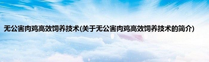 无公害肉鸡高效饲养技术(关于无公害肉鸡高效饲养技术的简介)