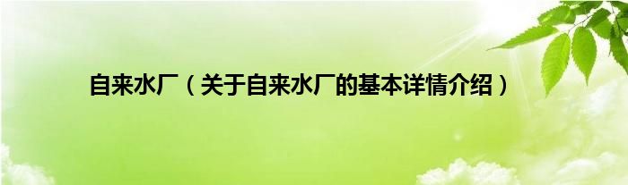 自来水厂（关于自来水厂的基本详情介绍）
