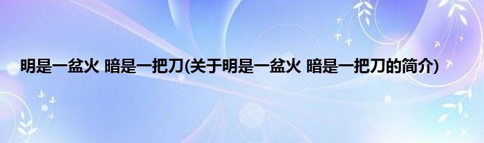 明是一盆火 暗是一把刀(关于明是一盆火 暗是一把刀的简介)