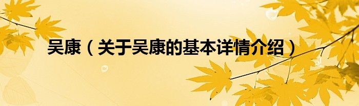吴康（关于吴康的基本详情介绍）