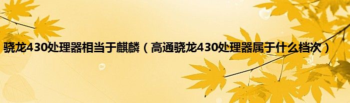 骁龙430处理器相当于麒麟（高通骁龙430处理器属于什么档次）