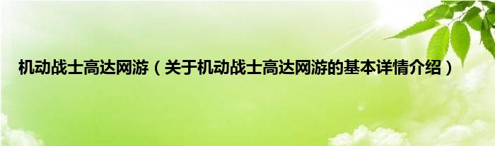 机动战士高达网游（关于机动战士高达网游的基本详情介绍）