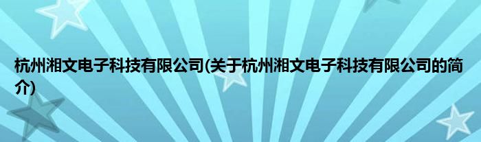 杭州湘文电子科技有限公司(关于杭州湘文电子科技有限公司的简介)