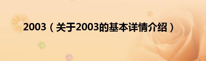 2003（关于2003的基本详情介绍）