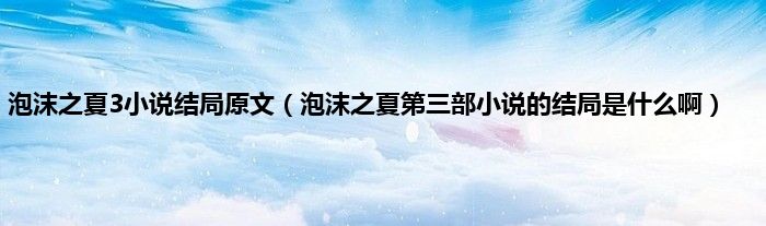 泡沫之夏3小说结局原文（泡沫之夏第三部小说的结局是什么啊）