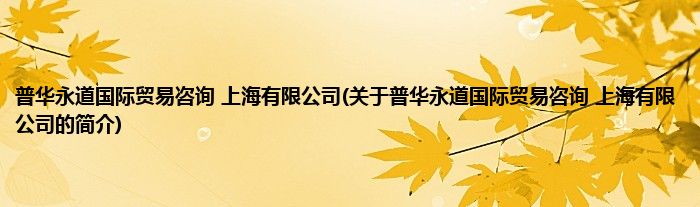 普华永道国际贸易咨询 上海有限公司(关于普华永道国际贸易咨询 上海有限公司的简介)