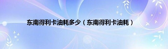 东南得利卡油耗多少（东南得利卡油耗）