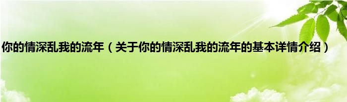 你的情深乱我的流年（关于你的情深乱我的流年的基本详情介绍）