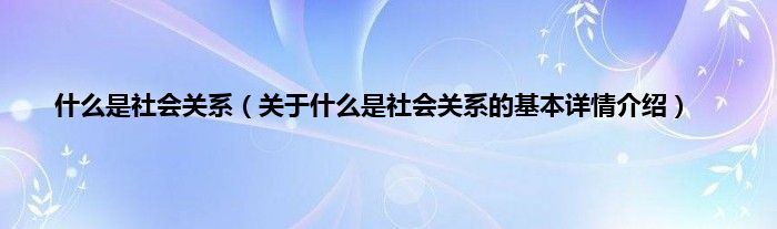 什么是社会关系（关于什么是社会关系的基本详情介绍）