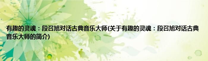 有趣的灵魂：段召旭对话古典音乐大师(关于有趣的灵魂：段召旭对话古典音乐大师的简介)