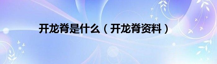 开龙脊是什么（开龙脊资料）
